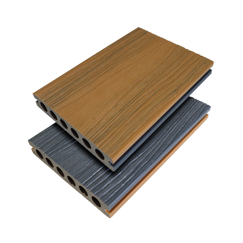 SRL-138*23mm Outdoor WPC Composite 3D Deep Embossing Co-extrusion Round Hollow Sliver Grey Decking Flooring
